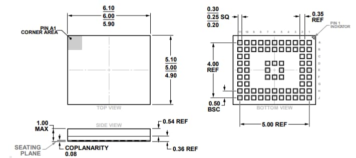 Mechanical Drawing - Analog Devices Inc. ADuCM355 Precision Analog Microcontroller Mechanical Drawing - Analog Devices Inc. ADuCM355 Precision Analog Microcontroller